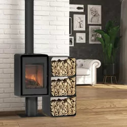 Salamandra a lenha Domino com base e arrumação para lenha de 3 níveis – 8,5 kW