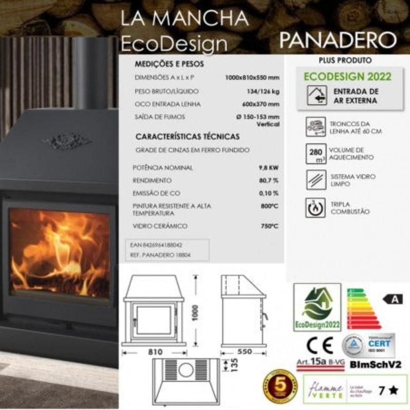 Salamandra a Lenha PANADERO LA MANCHA EcoDesign 9,8 kW