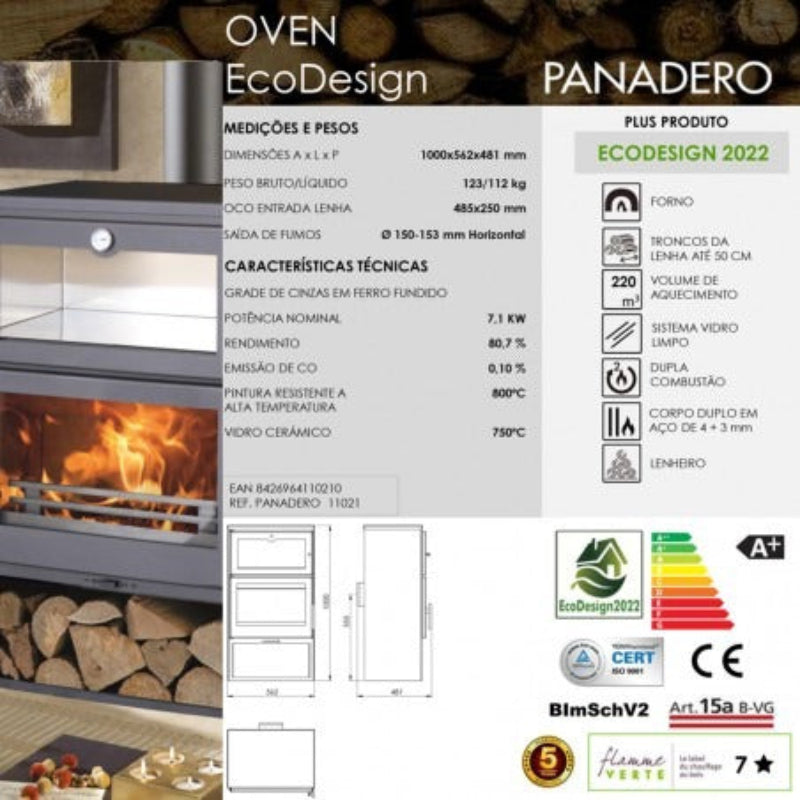 Salamandra a Lenha PANADERO OVEN EcoDesign com Forno 7,1 kW