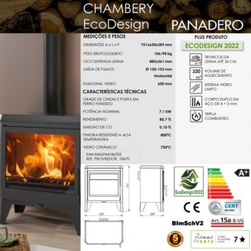 Salamandra a Lenha PANADERO CHAMBERY EcoDesign 7,1 kW