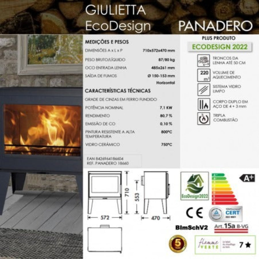 Salamandra a Lenha PANADERO GIULIETTA EcoDesign 7,1 kW