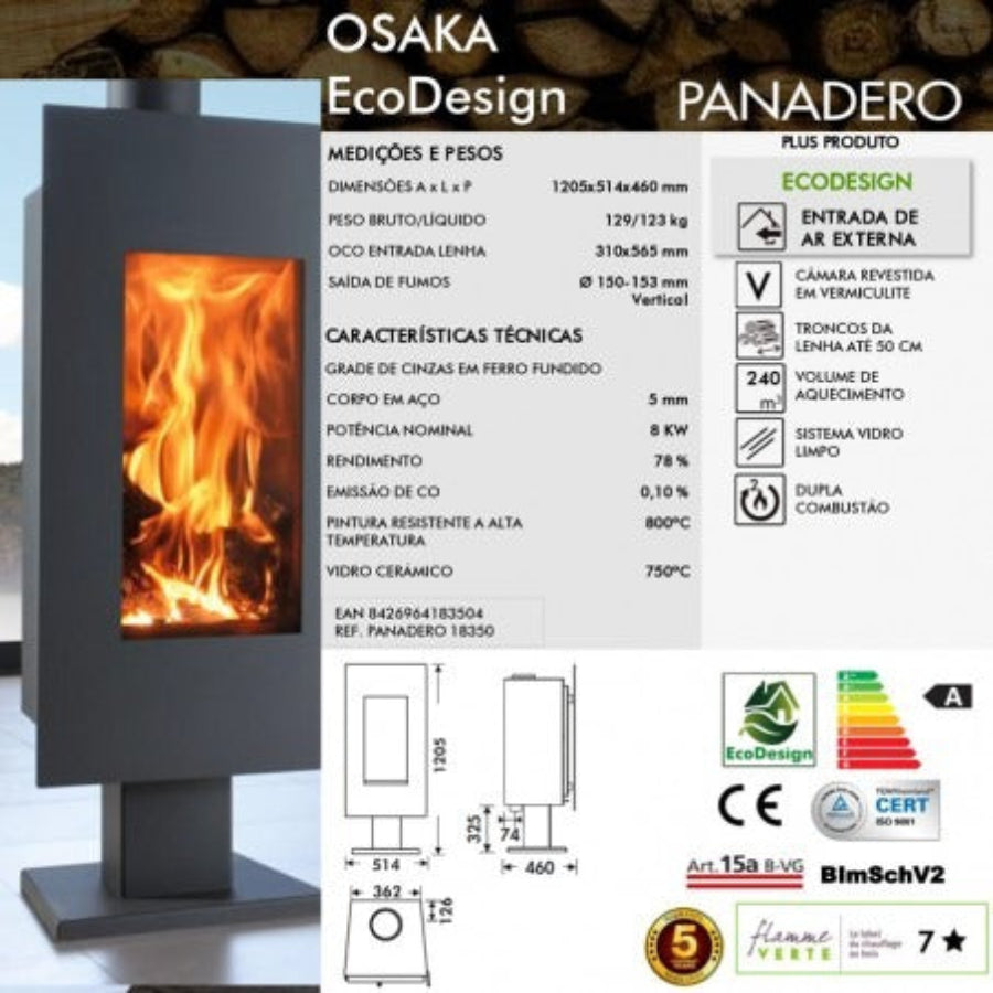 Salamandra a Lenha PANADERO OSAKA EcoDesign 8 kW